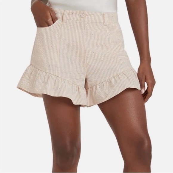 Cinq a Sept Cream Stripe Neema Rhinestone Seersucker Shorts 6 NWT - Picture 12 of 12